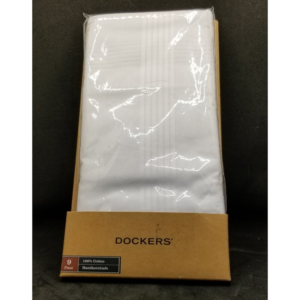 Dockers 9 piece 100 % white cotton handkerchiefs new